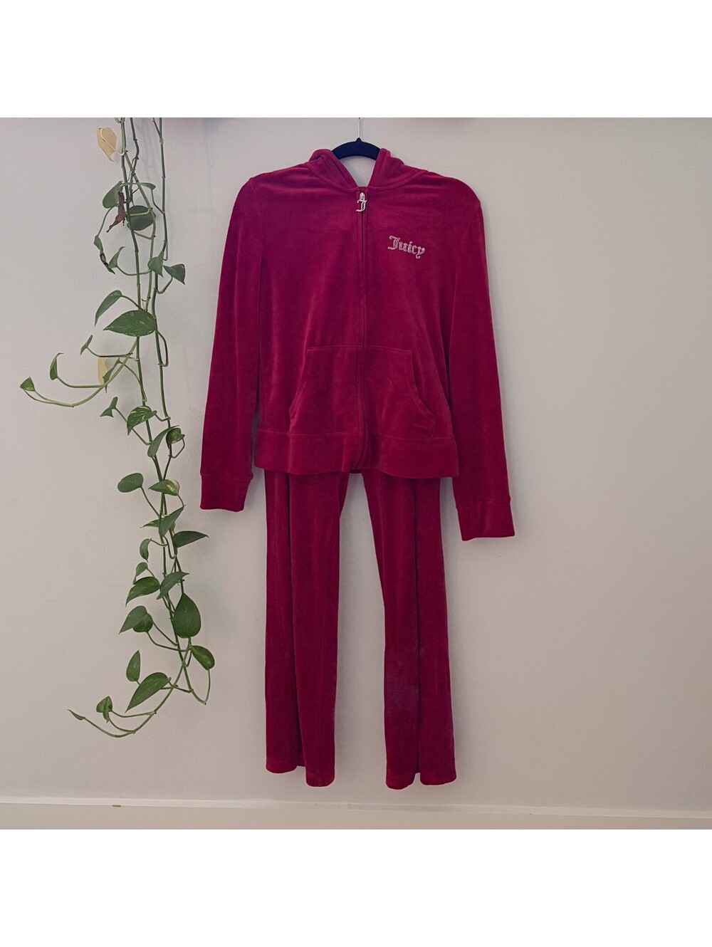 Juicy Couture Bling Velour Tracksuit Pink Party Rhinestone Logo Hoodie & Pants M